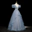 Bling Bling Himmelblau Perlenstickerei Strass Pailletten Ballkleider 2023 A Linie Spaghettiträger Rüschen Kurze Ärmel Rückenfreies Lange Ball Festliche Kleider