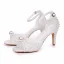 Elegante Weiß Perle Knöchelriemen Brautschuhe 2026 8 cm Stilettos Peeptoes Hochzeit Sandaletten Hochhackige
