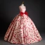 Lovely Blushing Pink Printing Prom Dresses 2023 Ball Gown V-Neck Sleeveless Backless Bow Floor-Length / Long Prom Formal Dresses