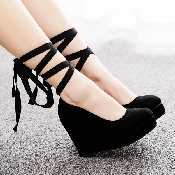 Romain Rouge Daim Soirée Chaussures Femmes 2023 Bride Cheville 11 cm Compensées À Bout Rond Chaussures Femmes