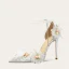 Charmant Argenté En Dentelle Fleur Appliques Chaussure De Mariée 2023 Cuir Perle Bride Cheville 10 cm Talons Aiguilles À Bout Pointu La Mariée Chaussure De Mariée