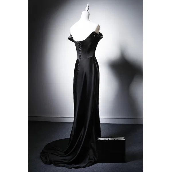 Sexy Black Trumpet / Mermaid Evening Dresses 2025 Strapless Sleeveless Backless Sweep Train Evening Party Formal Dresses