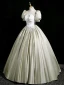Elegant Sage Green Beading Sequins Lace Flower Prom Dresses 2024 Ball Gown Square Neckline Puffy Short Sleeve Backless Floor-Length / Long Prom Formal Dresses