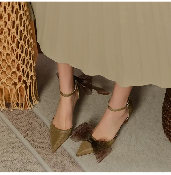 Chic / Beautiful Brown Bow Prom Womens Shoes 2023 Ankle Strap 8 cm Stiletto Heels Pointed Toe Womens Shoes High Heels