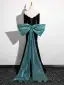 Chic / Beautiful Black Velvet Evening Dresses 2025 Trumpet / Mermaid Off-The-Shoulder Short Sleeve Backless Bow Sweep Train Evening Party Formal Dresses