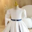 Chic / Beautiful Ivory Birthday Short Flower Girl Dresses 2022 A-Line / Princess Scoop Neck Short Sleeve Pearl Bow Sash Flower Girl Dresses