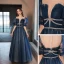 Chic / Beautiful Ocean Blue Sequins Prom Dresses 2022 A-Line / Princess Scoop Neck Short Sleeve Floor-Length / Long Prom Formal Dresses
