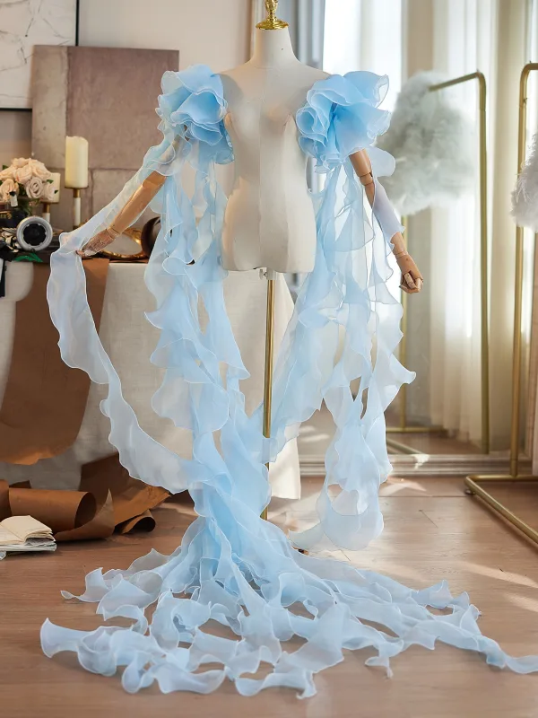 Fashion Sky Blue Ruffle Tulle shawl 2026