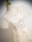 Chic / Beautiful Champagne Butterfly Appliques Beading Sequins Prom Dresses 2024 A-Line / Princess V-Neck Short Sleeve Backless Floor-Length / Long Prom Formal Dresses