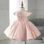 Lovely Blushing Pink Pearl Birthday Short Flower Girl Dresses 2022 Ball Gown Scoop Neck Bow Short Sleeve Flower Girl Dresses