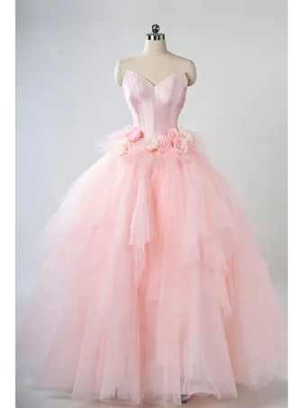 Chic Belle Rougissant Rose Appliques Robe De Bal 2025 Robe Boule Bustier Sans Manches Dos Nu Longue Promo Robe De Ceremonie
