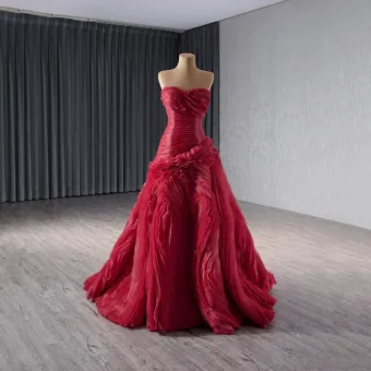Haut De Gamme Bordeaux Plissée Robe De Bal 2024 Robe Boule Bustier Sans Manches Dos Nu Longue Promo Robe De Ceremonie