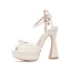 Fashion White Pearl Wedding Shoes 2024 Ankle Strap 12 cm Thick Heels Open / Peep Toe Wedding Sandals High Heels