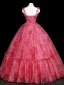 Fancy Candy Pink Floral Appliques Prom Dresses 2025 Ball Gown Spaghetti Straps Sleeveless Backless Floor-Length / Long Prom Formal Dresses