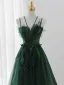 Charmant Vert Foncé Perlage Paillettes Robe De Soirée 2023 Princesse Bretelles Spaghetti Sans Manches Dos Nu Longue Soirée Robe De Ceremonie