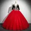 Vintage / Retro Burgundy Beading Sequins Prom Dresses 2025 Ball Gown V-Neck Short Sleeve Backless Floor-Length / Long Prom Formal Dresses