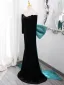 Élégant Noire Robe De Bal 2024 Trompette / Sirène De l'épaule 3/4 Manches Dos Nu Noeud Train De Balayage Promo Robe De Ceremonie