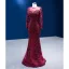Vintage / Retro High-end Burgundy Sequins Evening Dresses 2022 Trumpet / Mermaid Scoop Neck Long Sleeve Bow Royal Train Prom Formal Dresses