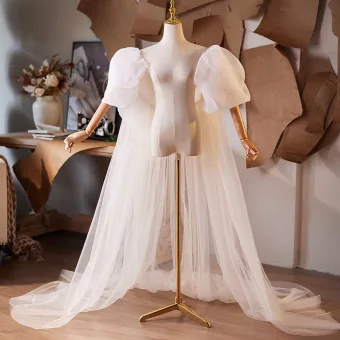 Modest Simple White Puffy Short Sleeve Prom Shawls 2025 Tulle