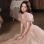 Charmant Rougissant Rose Robe De Bal 2022 Princesse Encolure Carrée Gonflée Manches Courtes Perlage Paillettes Dos Nu Longue Promo Robe De Ceremonie
