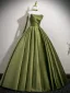 Fashion Sage Green Satin Prom Dresses 2025 Ball Gown Strapless Sleeveless Backless Floor-Length / Long Formal Dresses