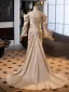 Fashion Champagne Trumpet / Mermaid Prom Dresses 2025 Off-The-Shoulder Long Sleeve Backless Floor-Length / Long Prom Formal Dresses