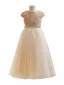 Sparkly Gold Sequins Birthday Flower Girl Dresses 2024 A-Line / Princess Scoop Neck Cap Sleeves Bow Sash Floor-Length / Long Tulle