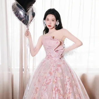 Charming Candy Pink Appliques Prom Dresses 2024 Ball Gown Strapless Sleeveless Backless Floor Length Long Prom Formal Dresses