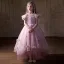 Chic / Beautiful Blushing Pink Appliques Birthday Flower Girl Dresses 2025 A-Line / Princess Scoop Neck Short Sleeve Floor-Length / Long