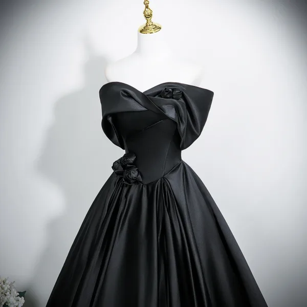 Vintage / Retro Black Prom Dresses 2025 Ball Gown Strapless Sleeveless Backless Floor-Length / Long Prom Formal Dresses
