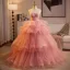 Chic / Beautiful Blushing Pink Cascading Ruffles Prom Dresses 2025 Ball Gown Strapless Sleeveless Backless Floor-Length / Long Prom Formal Dresses
