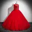 Vintage / Retro Burgundy Beading Prom Dresses 2025 Ball Gown High Neck 3/4 Sleeve Backless Floor-Length / Long Prom Formal Dresses