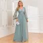Bling Bling Pool Blue Sequins Evening Dresses 2024 A-Line / Princess V-Neck Long Sleeve Backless Floor-Length / Long Evening Party Formal Dresses