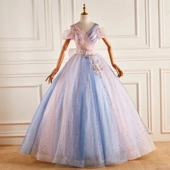 Mooie Prachtige Gradiëntkleur Parel Pailletten Kant Bloem Galajurken 2022 Baljurk V Hals Korte Mouwen Ruglooze Strik Lange Gala Gelegenheid Jurken