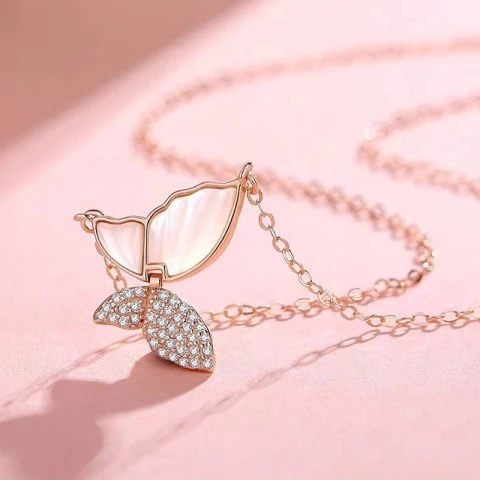 Schön Rose Gold Schmetterling Strass Sterlingsilber Ball Halsketten Brautaccessoires 2023