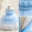 Chic / Beautiful Sky Blue Cascading Ruffles Birthday Flower Girl Dresses 2023 Ball Gown Scoop Neck Sleeveless Pearl Sash Floor-Length / Long Flower Girl Dresses