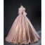 Chic / Beautiful Blushing Pink Glitter Sequins Prom Dresses 2023 Ball Gown Strapless Sleeveless Backless Floor-Length / Long Prom Formal Dresses