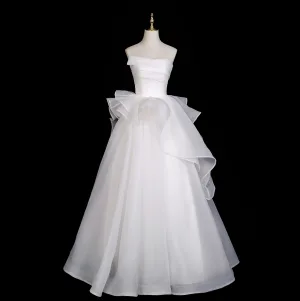 Simple Blanche Robe De Bal 2025 Robe Boule Bustier Sans Manches Dos Nu Longue Promo Robe De Ceremonie