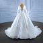 High-end White Satin Wedding Dresses 2022 Ball Gown Scoop Neck Long Sleeve Beading Lace Flower Sash Chapel Train Wedding