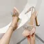 Transparent Beige Abend Sandalen Damen 2022 Strass Schleife Knöchelriemen 11 cm Stilettos Spitzschuh Sandaletten Hochhackige