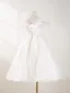 Bling Bling White Beading Pearl Sequins Wedding Flower Girl Dresses 2024 A-Line / Princess Scoop Neck Sleeveless Backless Floor-Length / Long Tulle