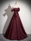 Vintage Burgunderrot Satin Ballkleider 2024 A Linie Off Shoulder Ärmellos Rückenfreies Lange Ball Festliche Kleider
