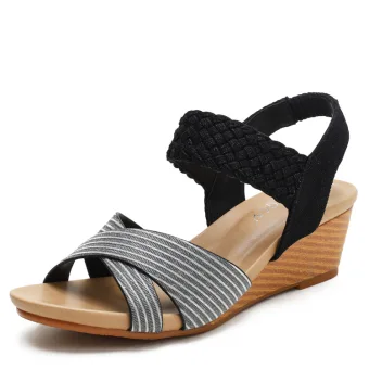 Romain Noire Vêtement De Rue Sandales Femme 2022 5 Cm Compensées Peep Toes Bout Ouvert Sandales