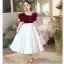 Elegant Burgundy Pearl Satin Prom Flower Girl Dresses 2022 A-Line / Princess Square Neckline Short Sleeve Bow Sash Floor-Length / Long Flower Girl Dresses