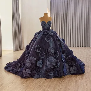 Luksus High End Mørk Marineblå Beading Perle Paljetter Appliques Ballkjoler 2025 Ballkjole Uten Ermer Ryggløse Strapless Chapel Train Ball