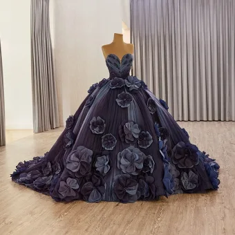 Luxury Gorgeous High End Navy Blue Beading Pearl Sequins Appliques Prom Dresses 2025 Ball Gown Sleeveless Backless Strapless Chapel Train Prom
