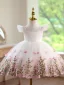 Fée Des Fleurs Blanche Perlage Paillettes En Dentelle Fleur Courte Anniversaire Robe Ceremonie Fille 2026 Robe Boule Encolure Carrée Mancherons Dos Nu Tulle
