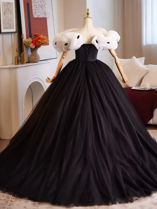 Vintage Schwarz Ballkleider 2025 Ballkleid Rüschen Off Shoulder Kurze Ärmel Rückenfreies Lange Festliche Kleider