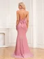 Sexy Rougissant Rose Glitter Robe De Soirée 2024 Trompette / Sirène Titulaire Sans Manches Dos Nu Noeud Train De Balayage Soirée Robe De Ceremonie