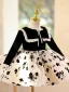 Chic / Beautiful Black Printing Birthday Short Flower Girl Dresses 2025 Ball Gown Scoop Neck Long Sleeve Tulle